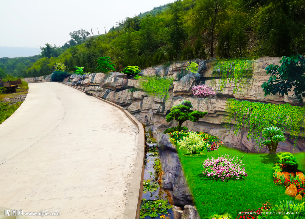 人造假山护坡绿化效果图