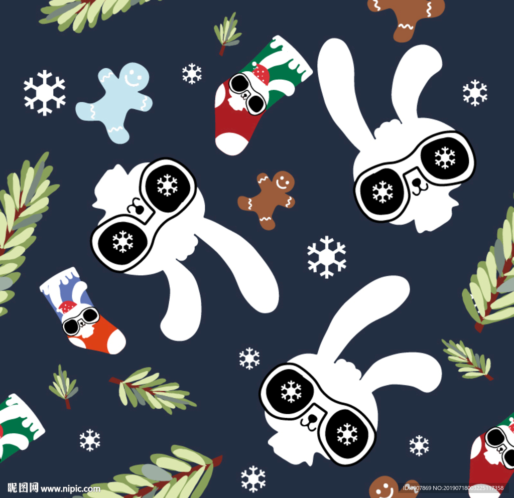 兔子圣诞图案设计