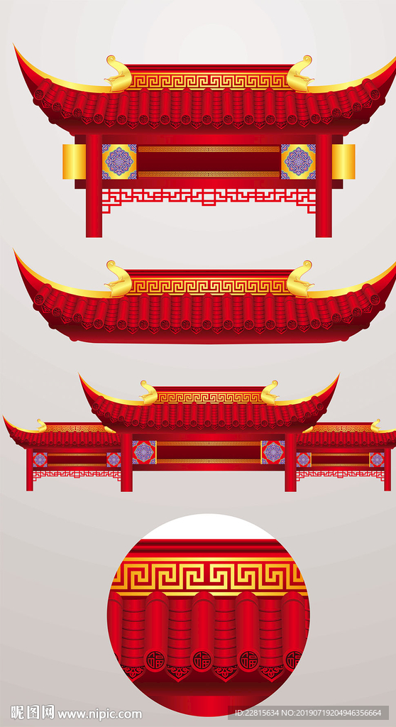 矢量中式门头牌坊屋檐