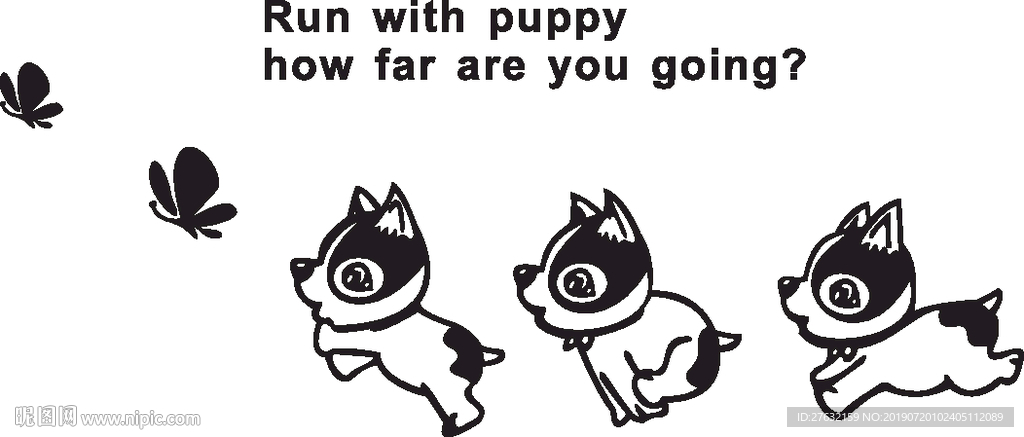 矢量花纹 蝴蝶与小狗