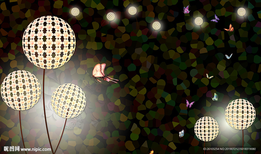 梦幻花卉蝴蝶电视背景墙