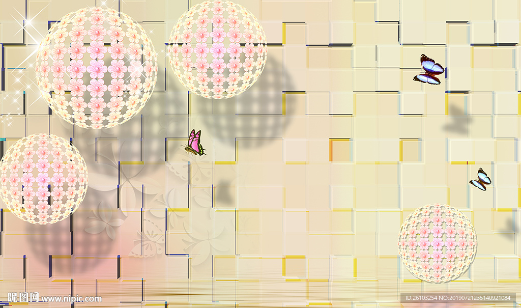 梦幻花球蝴蝶电视背景墙