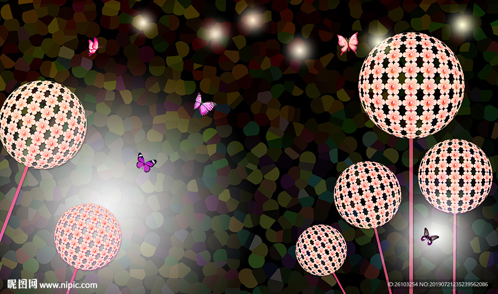 梦幻花卉蝴蝶电视背景墙