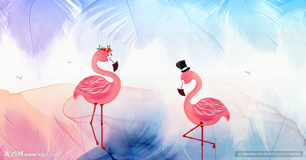 火烈鸟羽毛背景墙