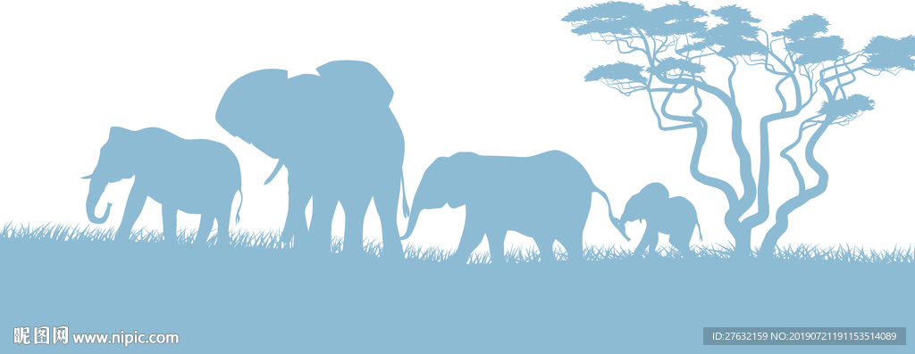 森林草原大象 矢量树木