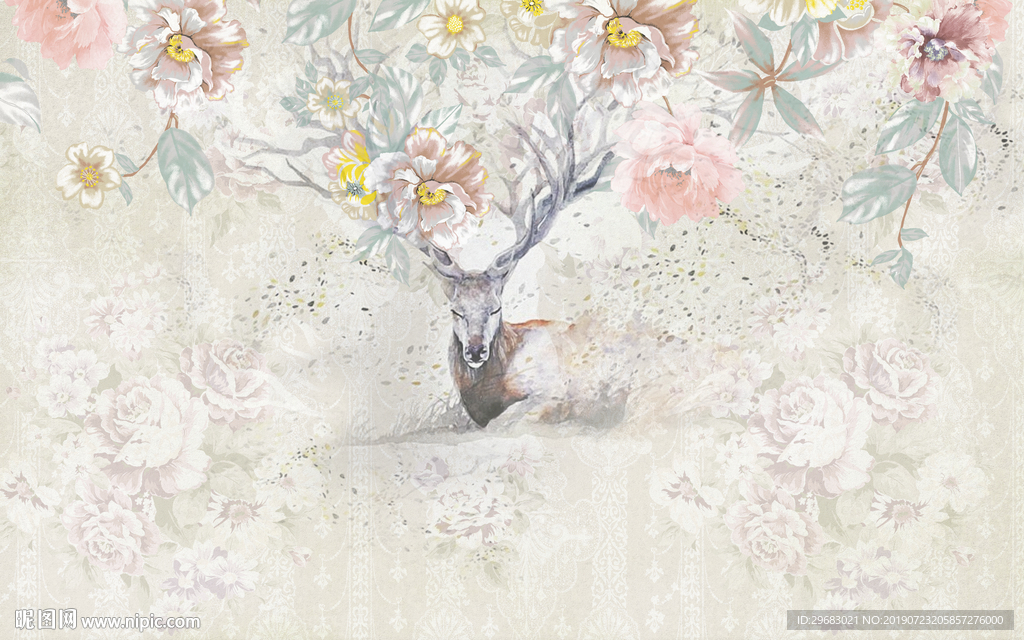 背景墙 TIF分层 麋鹿