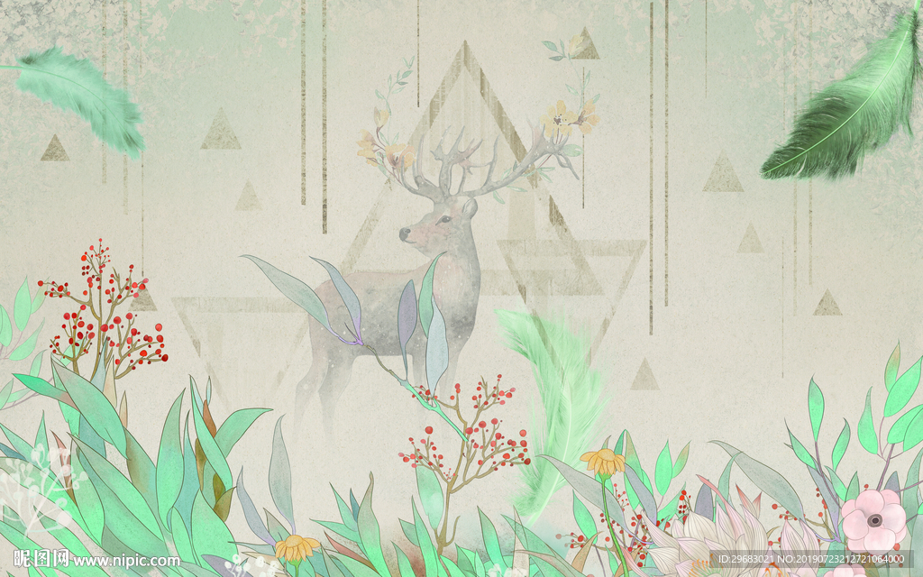背景墙 TIF分层 北欧 麋鹿