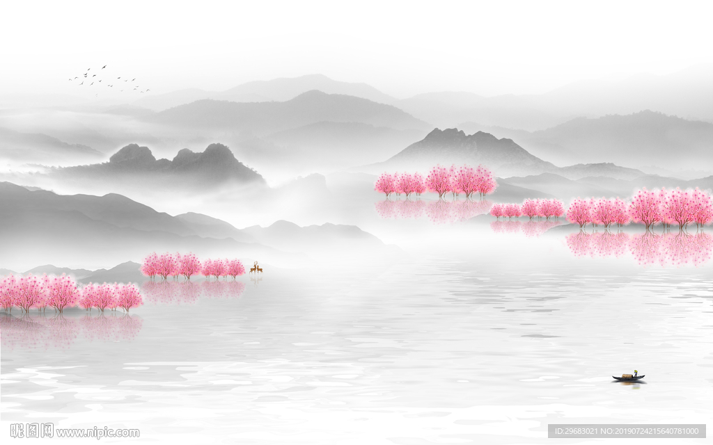 现代装饰山水画 TIF分层