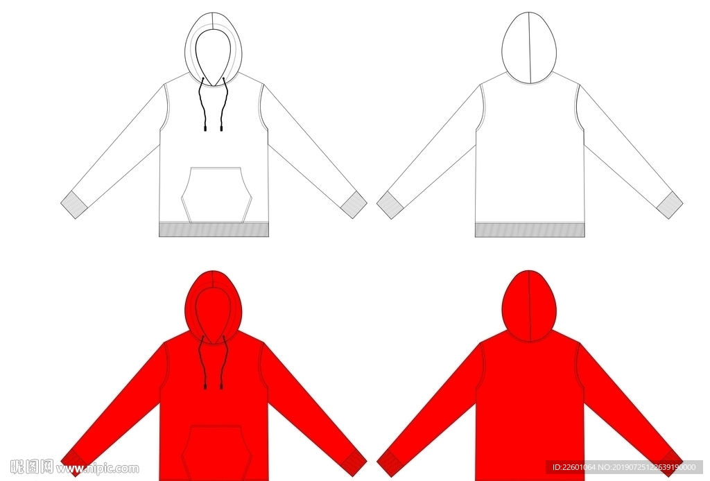 男装连帽卫衣CDR矢量图模板