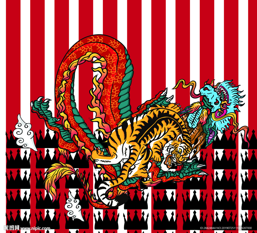 龙 虎 印花 大牌