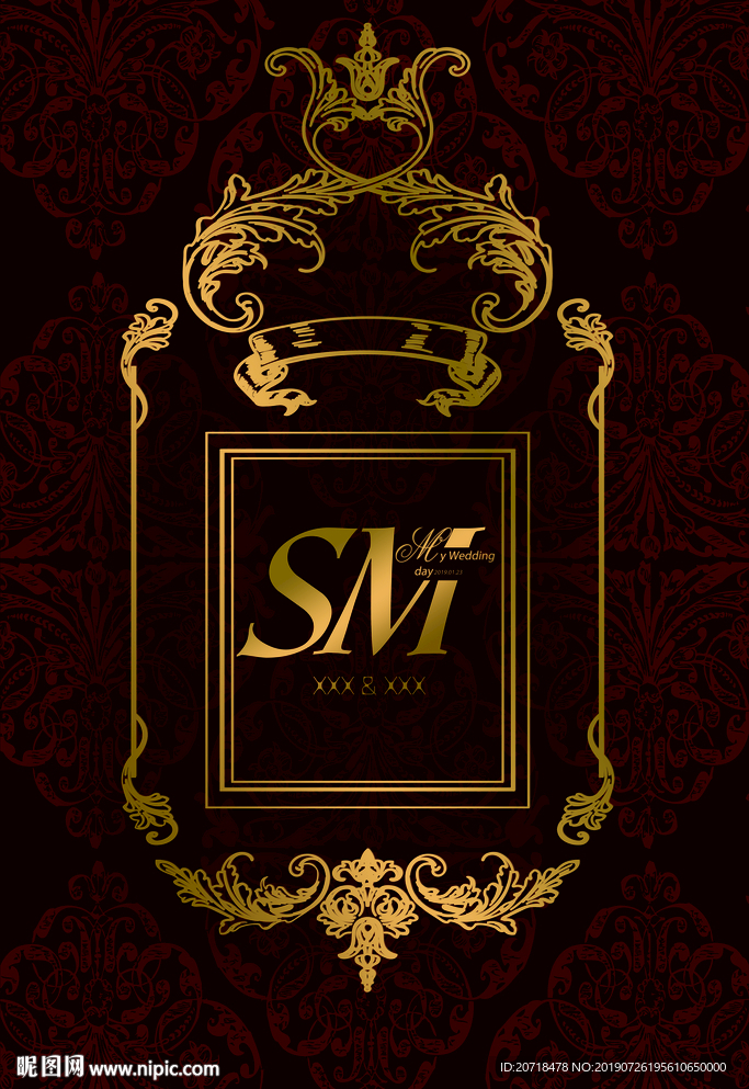 欧式花纹红金色喷绘