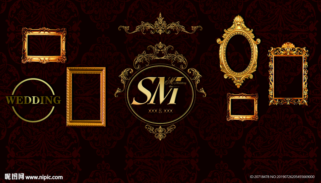 欧式相框花纹红金色喷绘