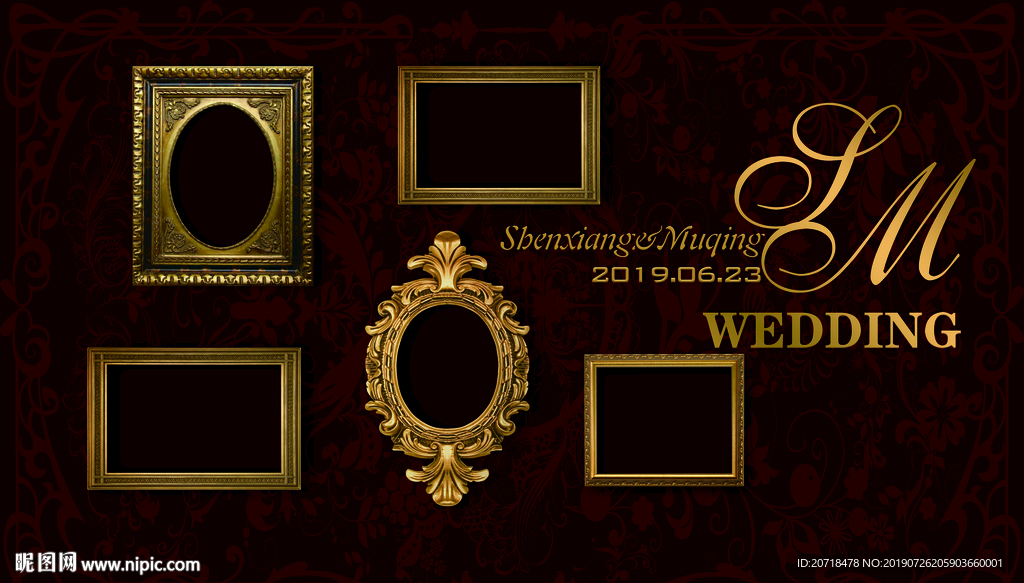 欧式相框花纹红金色喷绘