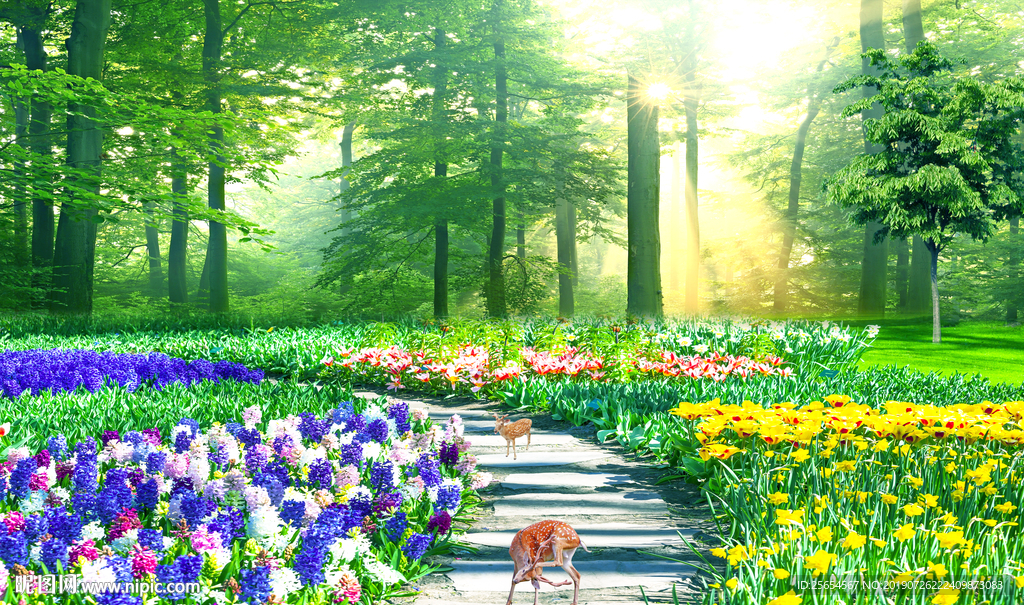 美丽花海走道背景墙