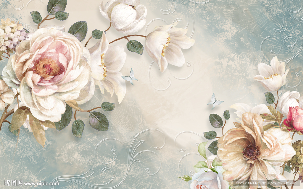 北欧装饰花纹画 TIF分层图