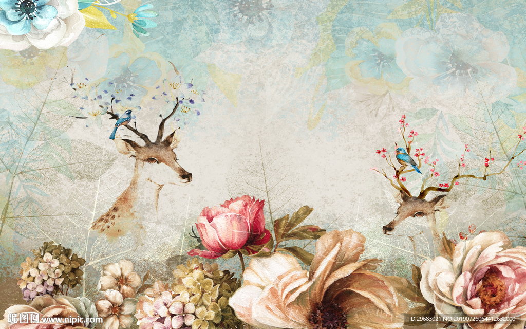 大气装饰麋鹿画 TIF分层图