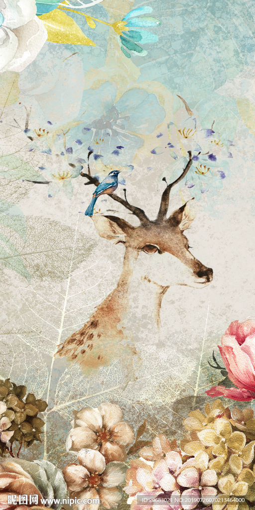 麋鹿装饰玄关画 TIF分层图