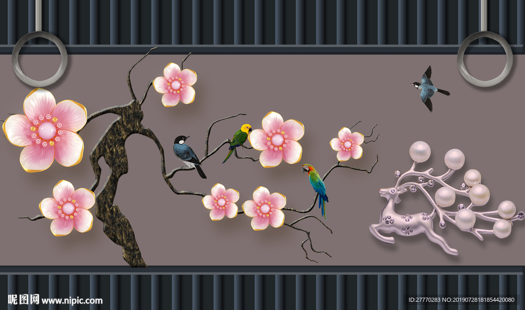 3D立体珠宝欧式麋鹿背景墙