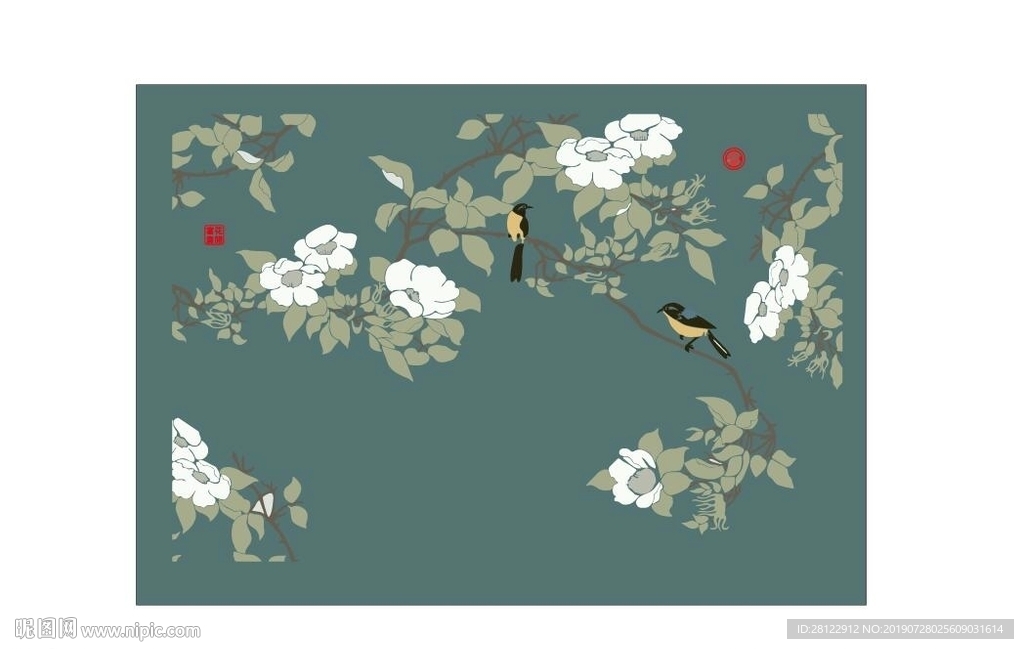 玉兰花鸟 牡丹花鸟