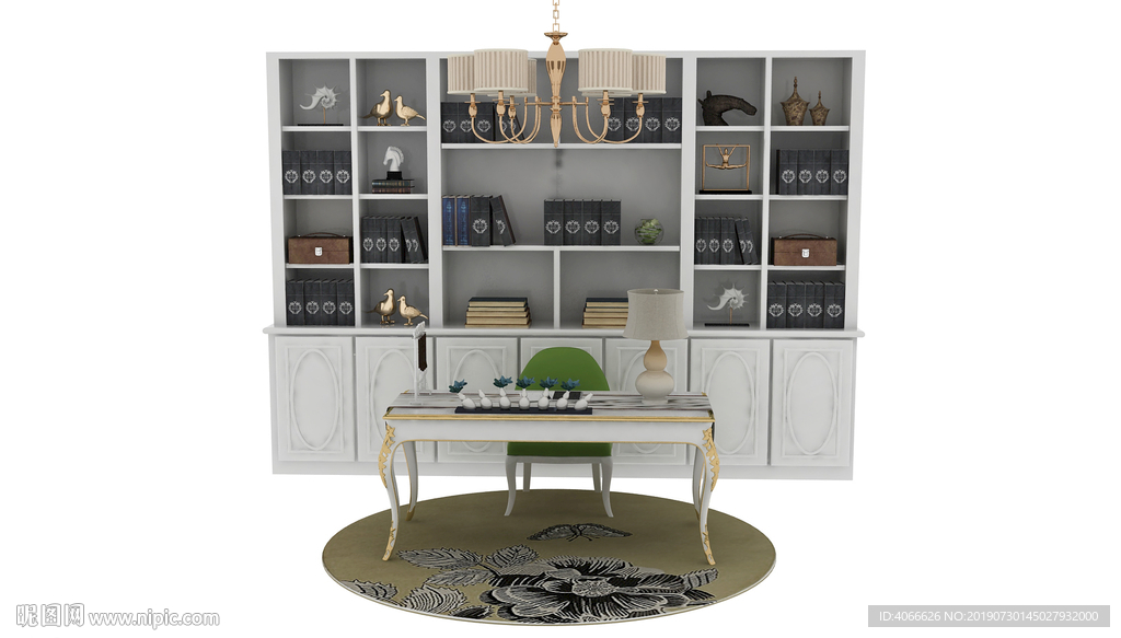 欧式书房背景墙3d模型