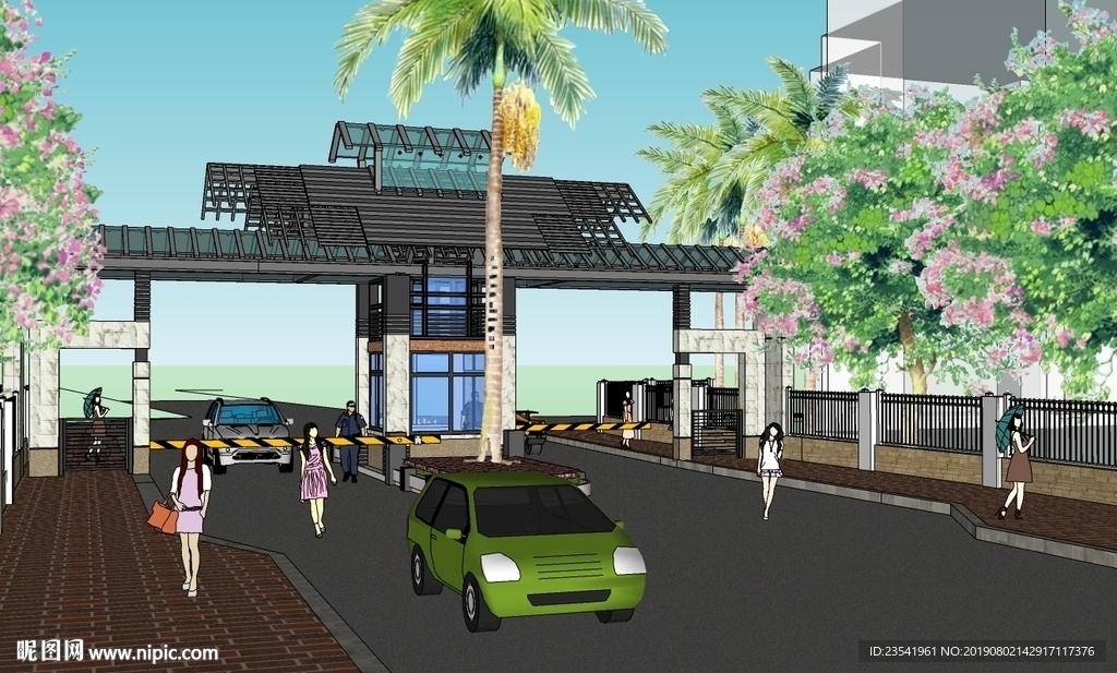 中式景观大门SU模型