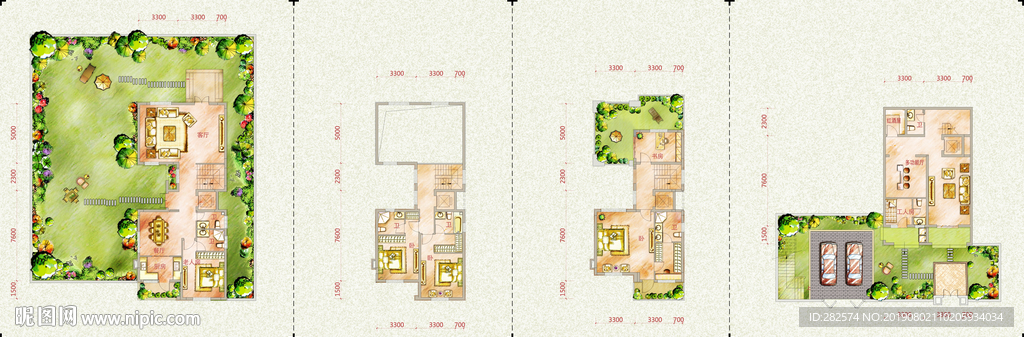 别墅彩色户型图渲染A
