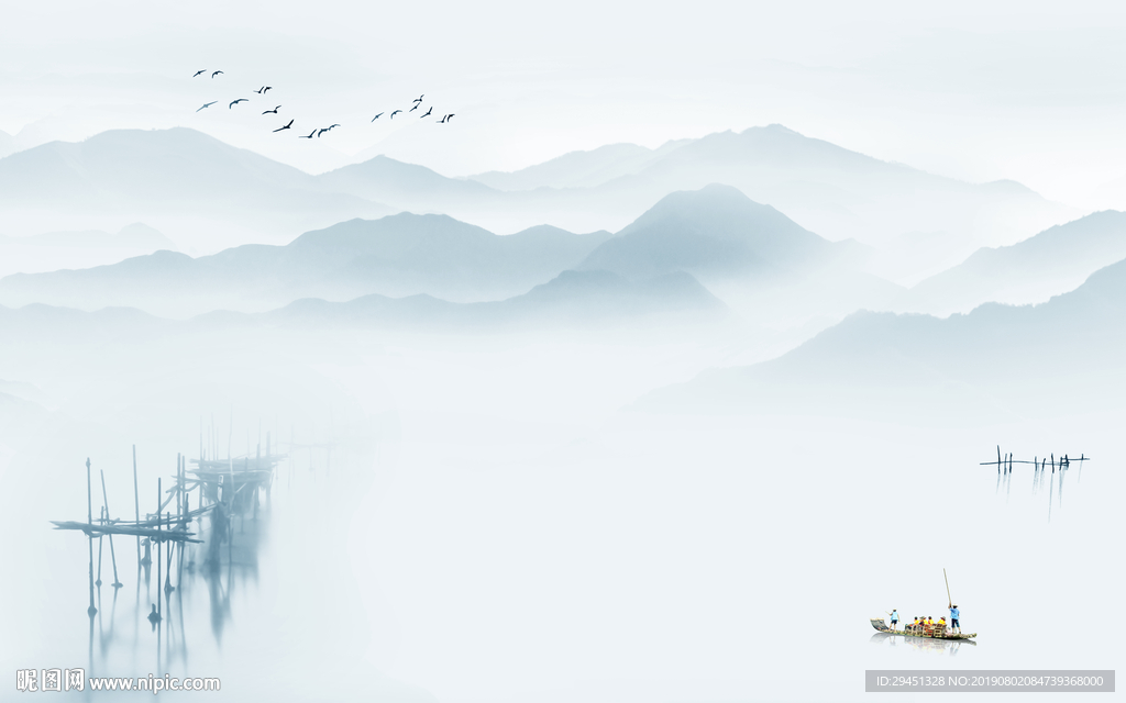 新中式水墨画TIF分层山水