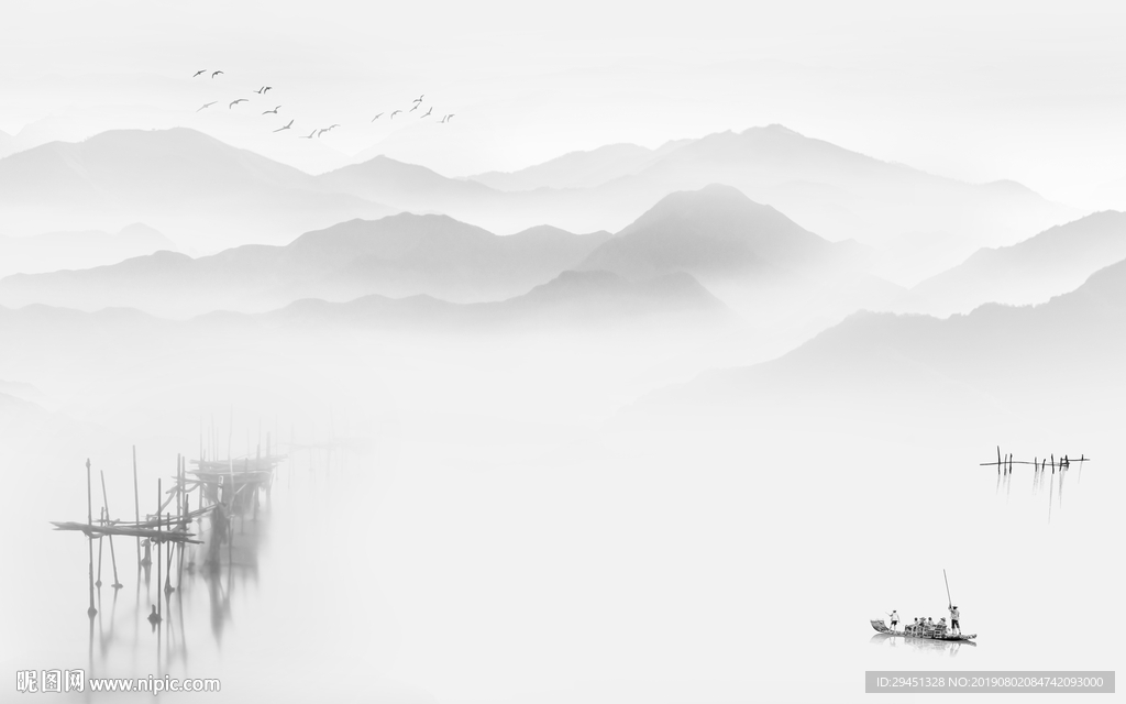 中式水墨画 TIF分层山水