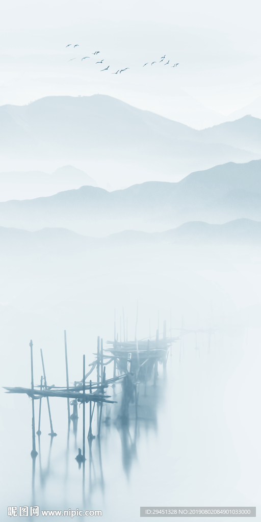 玄关水墨画 TIF分层山水