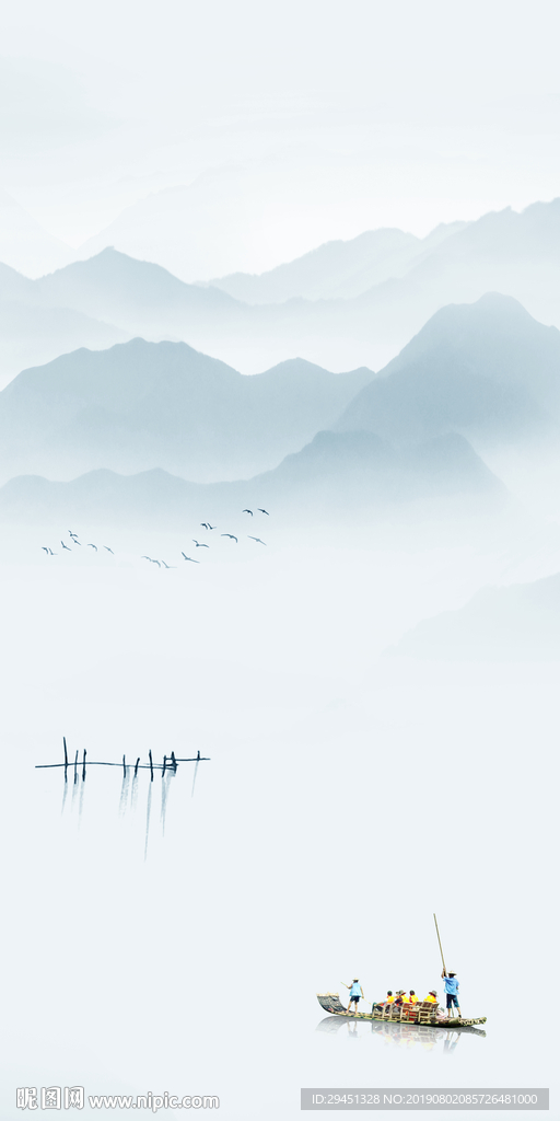 玄关水墨画 TIF分层山水