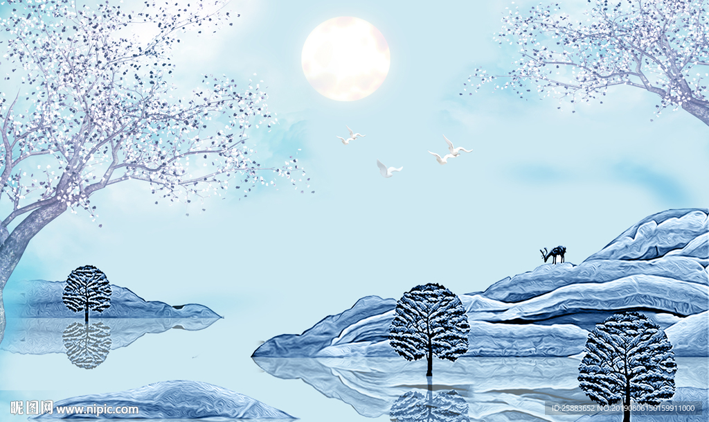 树林梅花鹿梦幻电视背景墙