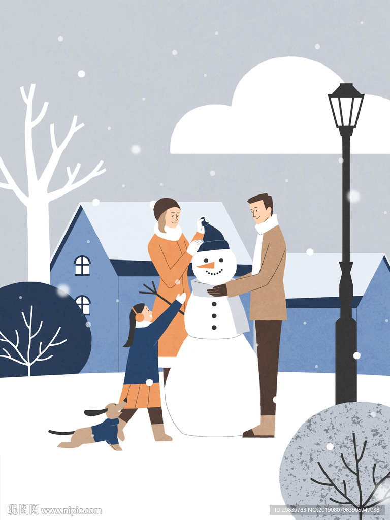 卡通冬日堆雪人