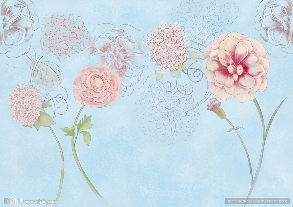 现代简约北欧 手绘花