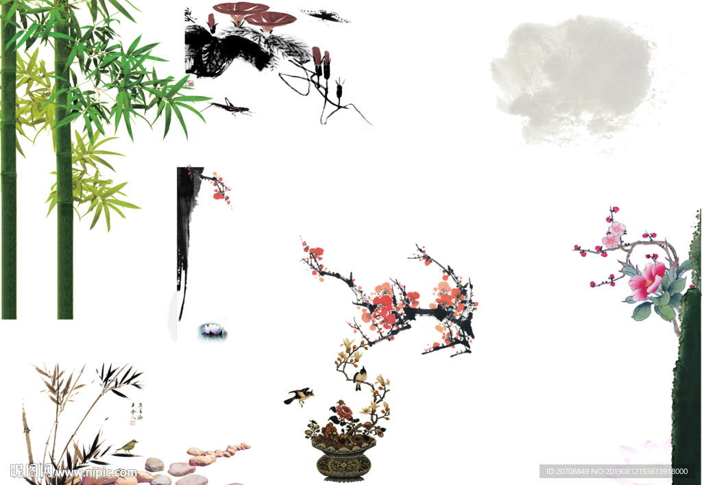 竹子梅花花瓶喜鹊