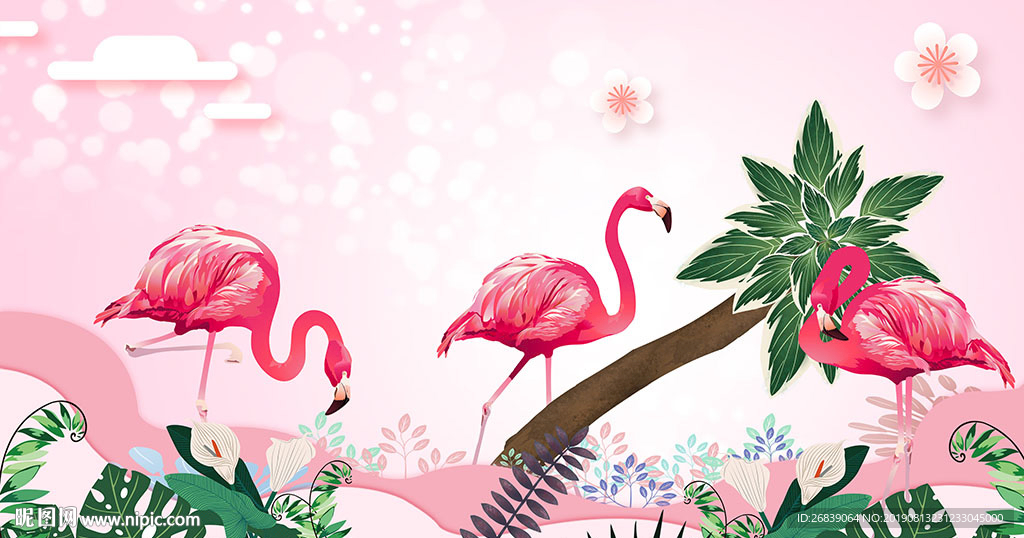 火烈鸟背景墙