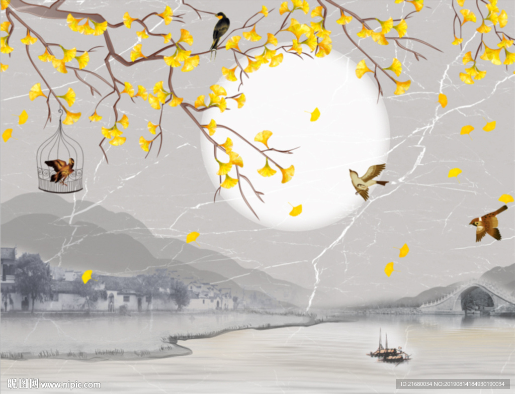 新中式山水花鸟