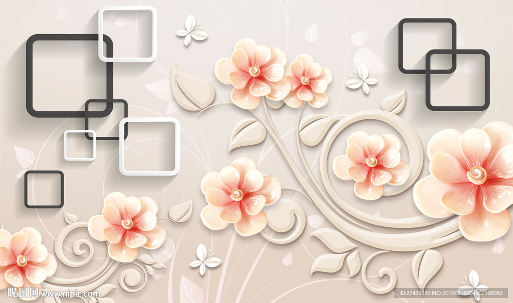 玉雕玫瑰花花藤方框立体背景墙