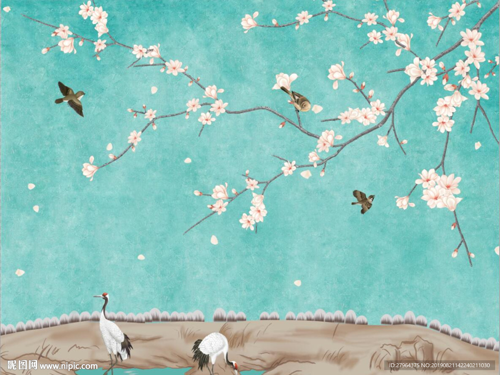 新中式花鸟背景墙