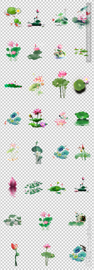 荷叶荷花绿色小清新手绘荷花素材