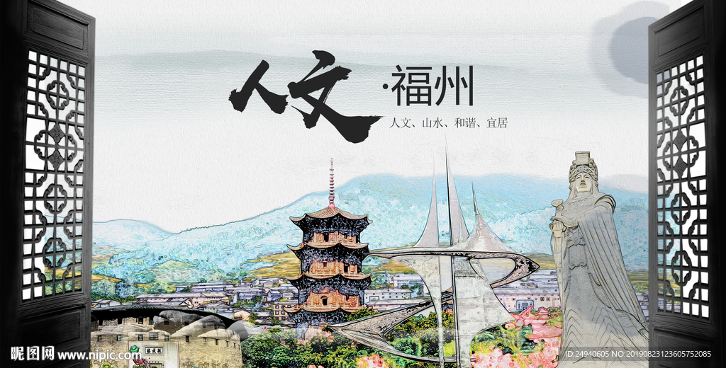人文福州中国风城市形象海报广告
