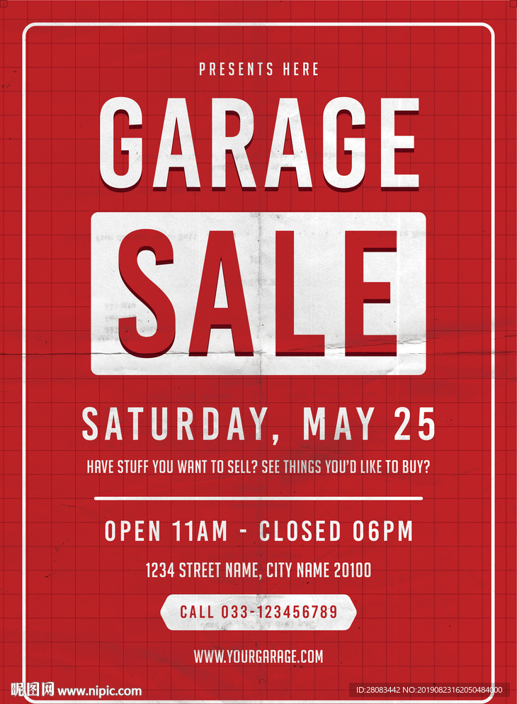 红色复古简约打折促销活动海报