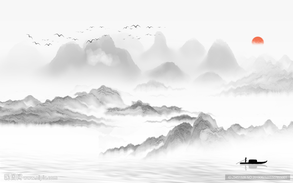 灰色新山水画 TIF分层画