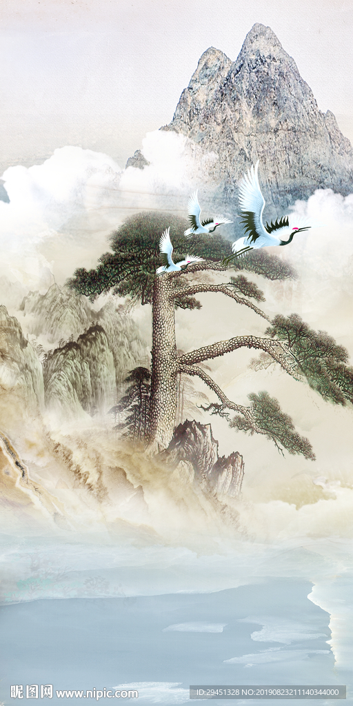 中式新山水画 TIF分层玄关