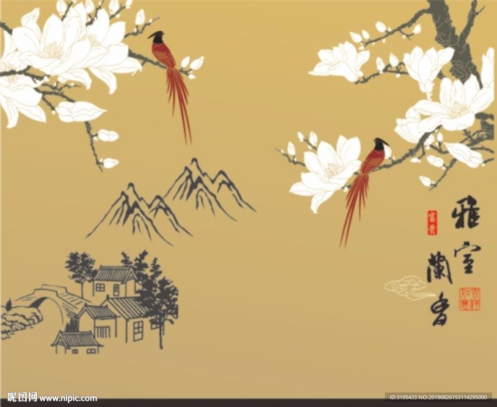 雅室兰香 花鸟矢量