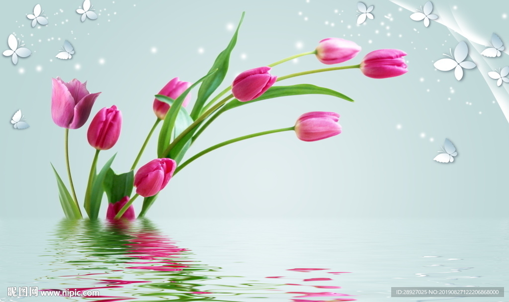 梦幻 郁金香 水波倒影