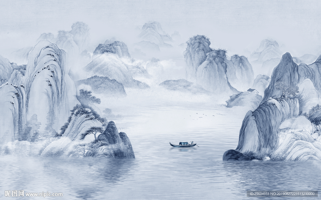 高清新意境山水画 TIF分层