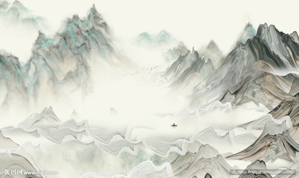 手绘新水墨山水画 TIF分层