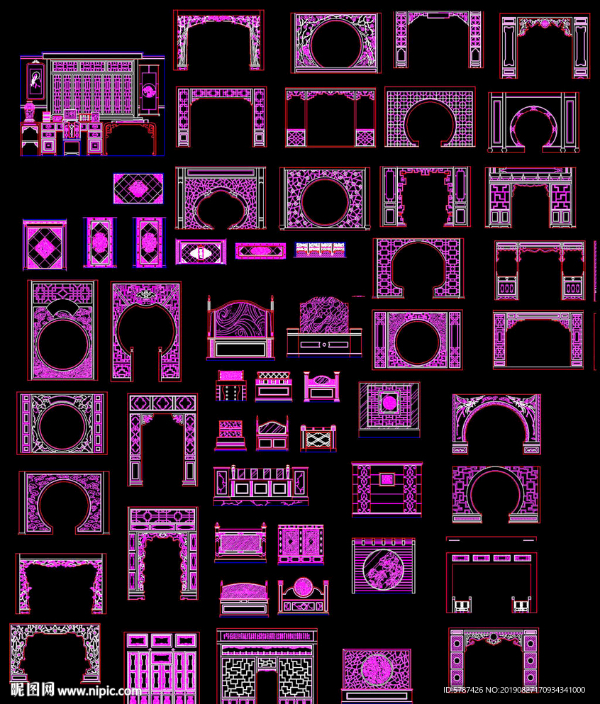 中式屏风月门图