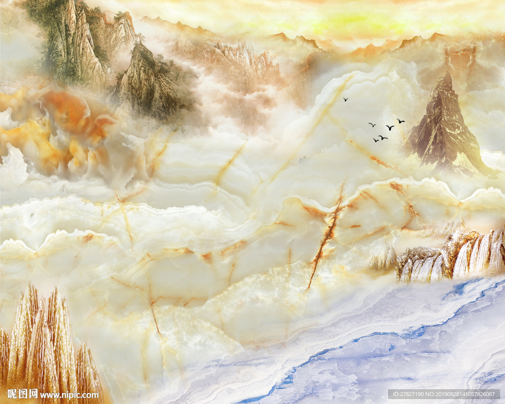 大理石纹  旭日东升  黄色石