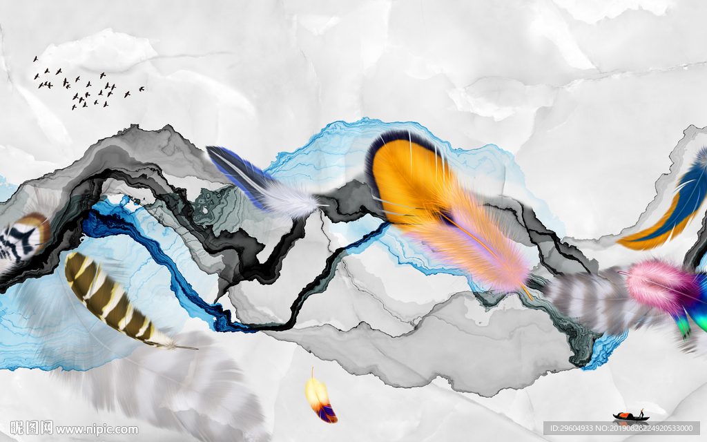 彩色羽毛装饰画 TIF分层